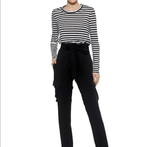 A.L.C. Combo Navy Stripe Open Back Tee Shirt Long Sleeve Linen - Picture 8 of 8